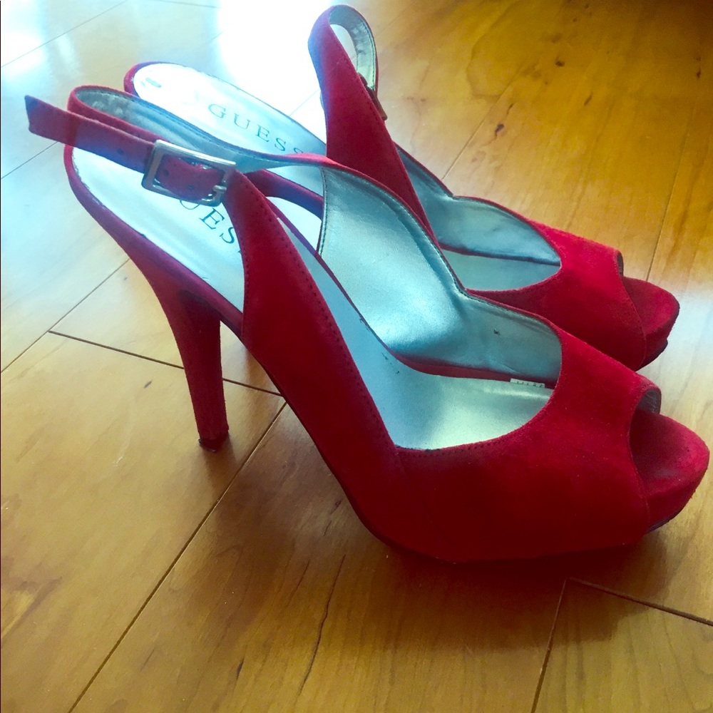 Guess hot red sling back heels